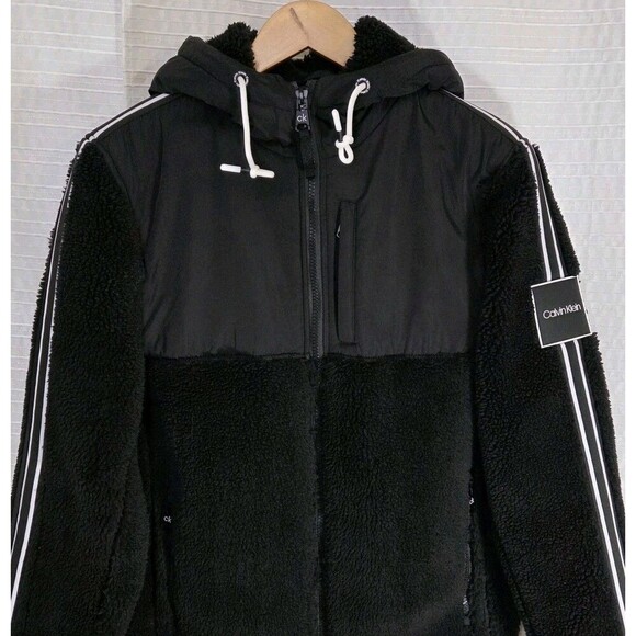 Calvin Klein Sherpa Jacket Men’s S Full Zip Black w/ Stripe and Logo - Picture 11 of 11